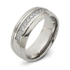 Chisel Stainless Steel Polished and Grooved with CZ 8mm Half Round Band