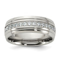 Chisel Stainless Steel Polished and Grooved with CZ 8mm Half Round Band