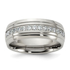 Chisel Stainless Steel Polished and Grooved with CZ 8mm Half Round Band