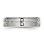Stainless Steel Polished/Brushed Center CZ Grooved 6mm Ridged Edge Band