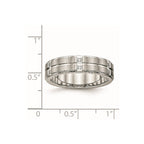 Stainless Steel Polished/Brushed Center CZ Grooved 6mm Ridged Edge Band