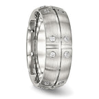 Stainless Steel Brushed and Grooved w/CZ 8mm Half Round Band