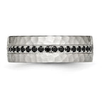 Chisel Stainless Steel Brushed and Hammered with Black CZ 7.5mm Band