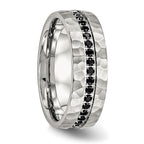 Chisel Stainless Steel Brushed and Hammered with Black CZ 7.5mm Band