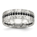 Chisel Stainless Steel Brushed and Hammered with Black CZ 7.5mm Band