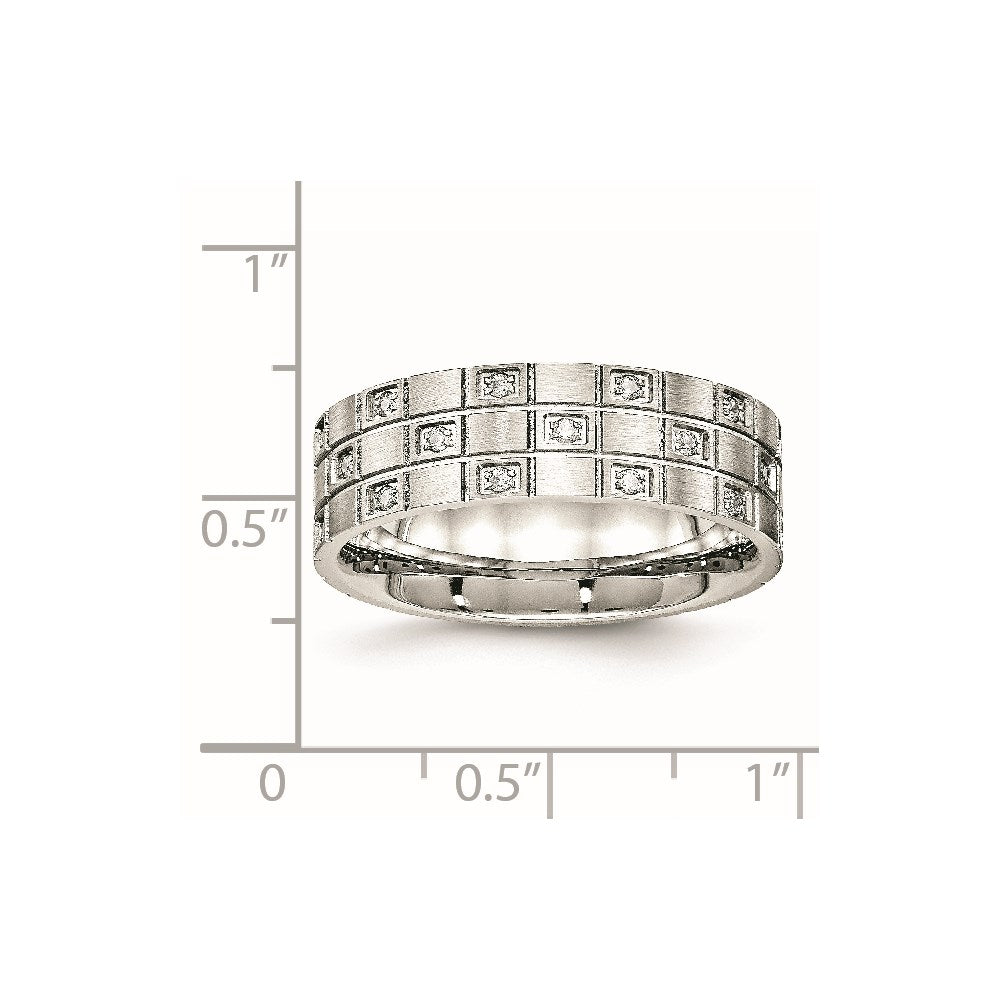 Stainless Steel Brushed w/CZ 7mm Grooved Band