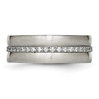 Chisel Stainless Steel Brushed and Polished with CZ Checkered 7.5mm Band