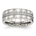 Chisel Stainless Steel Brushed and Polished with CZ Checkered 7.5mm Band