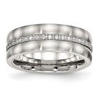 Chisel Stainless Steel Brushed and Polished with CZ Checkered 7.5mm Band