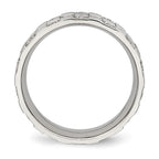 Stainless Steel Polished w/CZ Checkered 8mm Flat Band