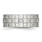 Stainless Steel Polished w/CZ Checkered 8mm Flat Band