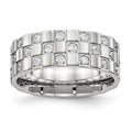 Stainless Steel Polished w/CZ Checkered 8mm Flat Band
