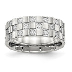 Stainless Steel Polished w/CZ Checkered 8mm Flat Band
