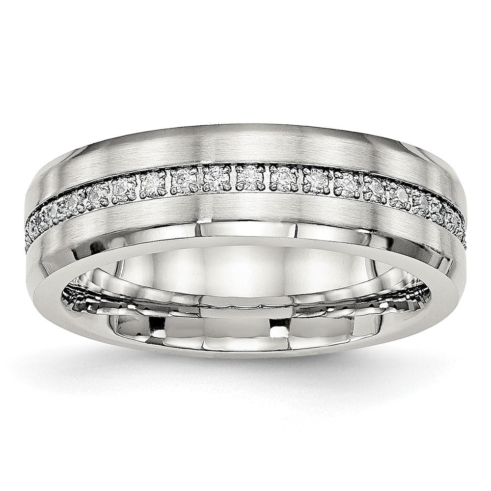 Chisel Stainless Steel Brushed and Polished with CZ 6.5mm Band