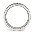 Stainless Steel Polished w/Brushed Center Black IP-plated CZ 8mm Band
