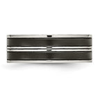 Stainless Steel Polished w/Brushed Center Black IP-plated CZ 8mm Band