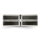 Stainless Steel Polished w/Brushed Center Black IP-plated CZ 8mm Band