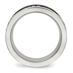 Stainless Steel Polished Black IP Laser Cut w/Cable Inlay & CZ 8mm Band
