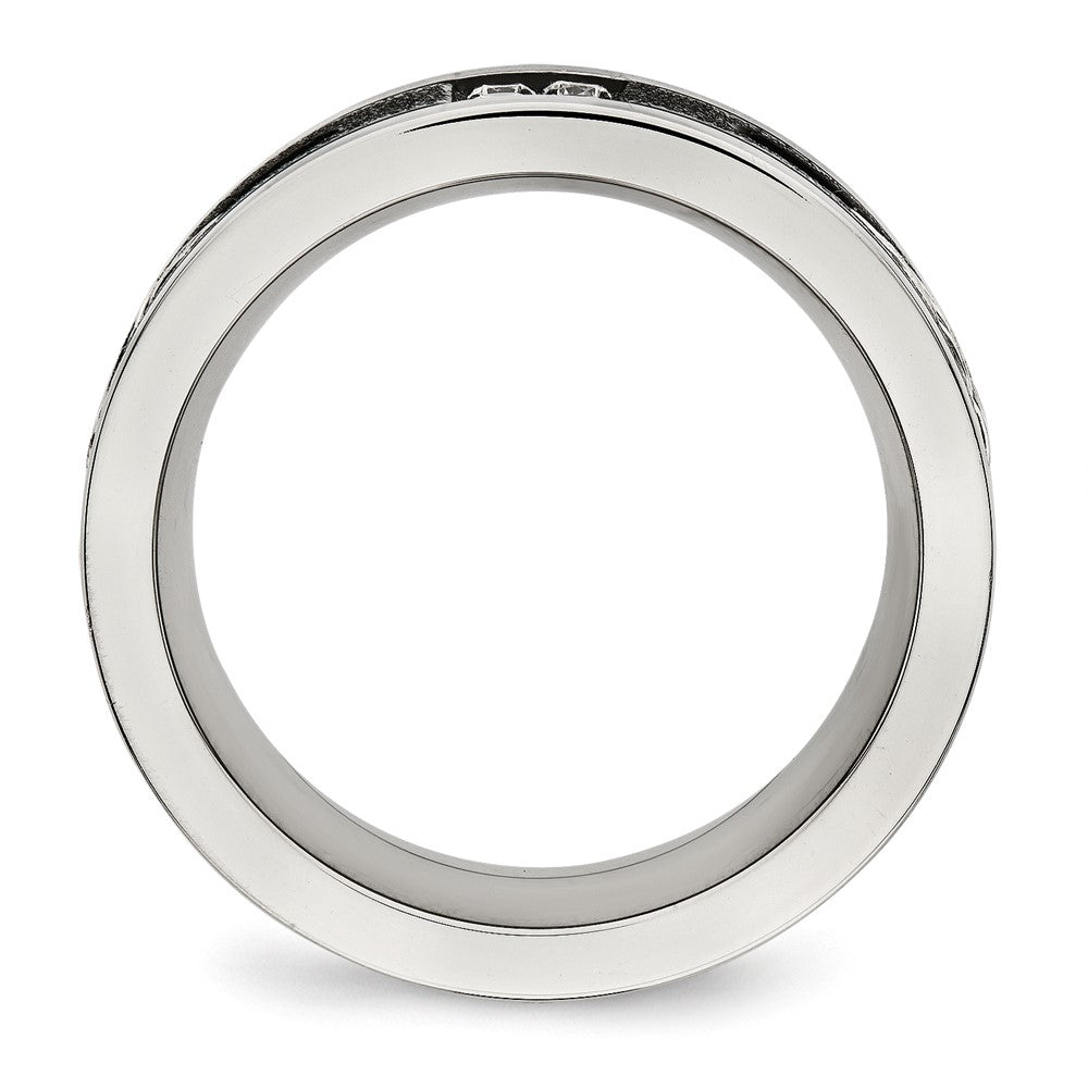 Stainless Steel Polished Black IP Laser Cut w/Cable Inlay & CZ 8mm Band