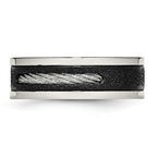 Stainless Steel Polished Black IP Laser Cut w/Cable Inlay & CZ 8mm Band