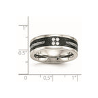 Stainless Steel Polished Black IP Laser Cut w/Cable Inlay & CZ 8mm Band