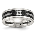 Stainless Steel Polished Black IP Laser Cut w/Cable Inlay & CZ 8mm Band