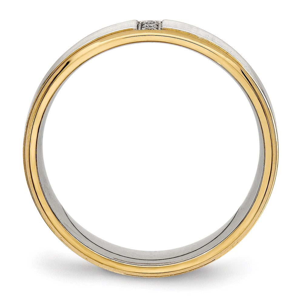 Stainless Steel Polished Yellow IP-plated w/CZ 6mm Grooved Band