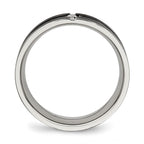 Stainless Steel Polished Black IP-plated CZ Grooved 8mm Comfort Fit Band
