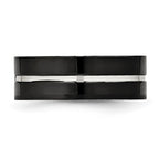 Stainless Steel Polished Black IP-plated CZ Grooved 8mm Comfort Fit Band