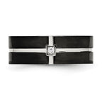 Stainless Steel Polished Black IP-plated CZ Grooved 8mm Comfort Fit Band