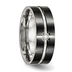 Stainless Steel Polished Black IP-plated CZ Grooved 8mm Comfort Fit Band