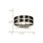 Stainless Steel Polished Black IP-plated CZ Grooved 8mm Comfort Fit Band