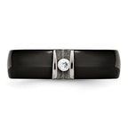 Chisel Stainless Steel Polished and Laser Cut Black Ceramic with CZ Ring