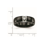 Chisel Stainless Steel Polished and Laser Cut Black Ceramic with CZ Ring