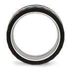 Stainless Steel Polished Faceted Black Ceramic CZ Ring