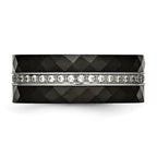Stainless Steel Polished Faceted Black Ceramic CZ Ring