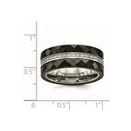 Stainless Steel Polished Faceted Black Ceramic CZ Ring