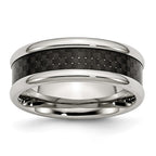 Chisel Stainless Steel Polished with Black Carbon Fiber Inlay 8mm Band