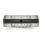 Chisel Stainless Steel Polished with Black Ceramic and CZ Ring