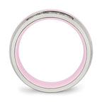 Stainless Steel Polished Pink Ceramic CZ Ring