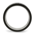 Chisel Stainless Steel Polished Black Ceramic with CZ Beveled Edge Ring