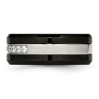 Chisel Stainless Steel Polished Black Ceramic with CZ Beveled Edge Ring