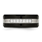 Chisel Stainless Steel Polished Black Ceramic with CZ Beveled Edge Ring