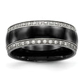 Chisel Stainless Steel Polished with Black Ceramic and CZ Ring