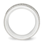 Chisel Stainless Steel Polished White Ceramic CZ Ridged Edge Ring