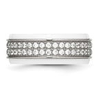 Chisel Stainless Steel Polished White Ceramic CZ Ridged Edge Ring