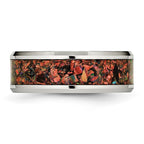 Chisel Stainless Steel Polished with Red Imitation Opal Inlay 8mm Band