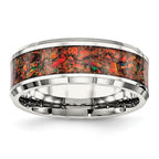 Chisel Stainless Steel Polished with Red Imitation Opal Inlay 8mm Band