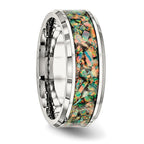 Chisel Stainless Steel Polished with Imitation Opal Inlay 8mm Band