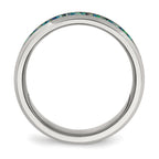 Chisel Stainless Steel Polished with Blue Imitation Opal Inlay 8mm Band